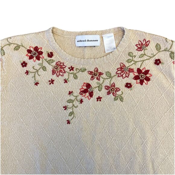 Vintage Alfred Dunner Sweater Womens XL Creme Embroidery Floral Grandma Cottage - Picture 6 of 8